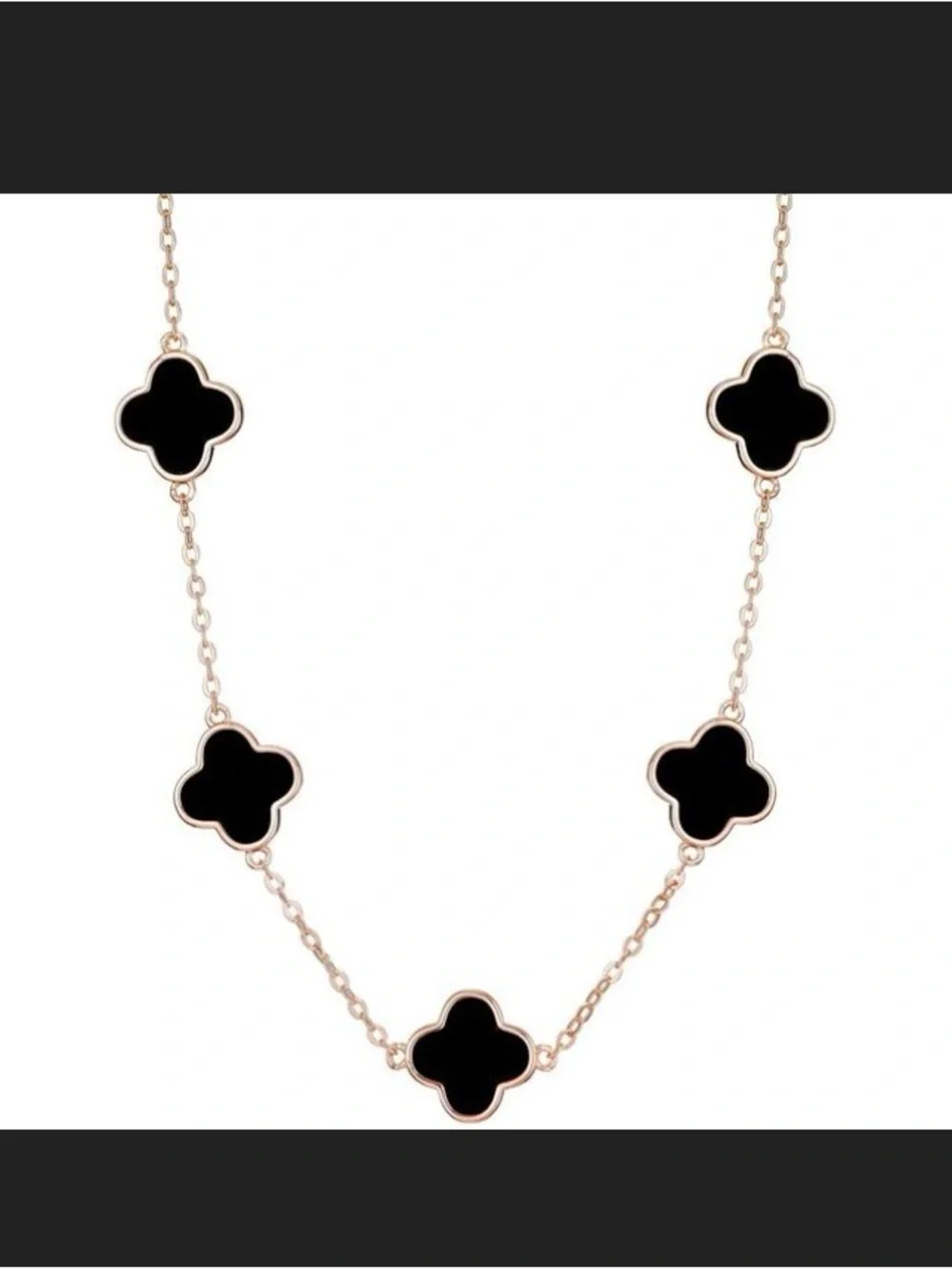 Rose Gold Chain Necklace with Black Clover Accents